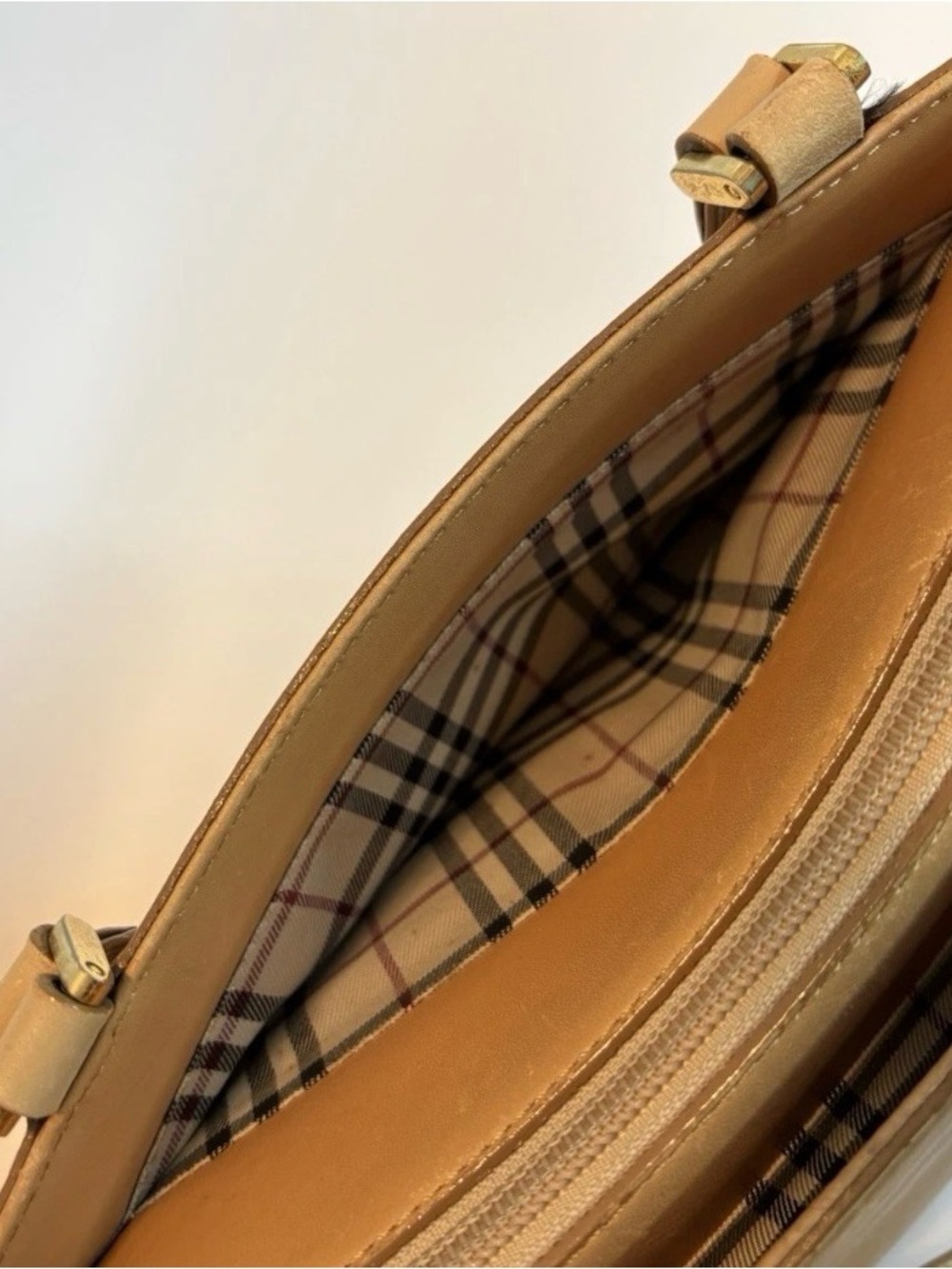 BURBERRY ($999) Classic Light Brown Leather Handbag with Nova Pattern AUTHENTIC - Picture 10 of 15